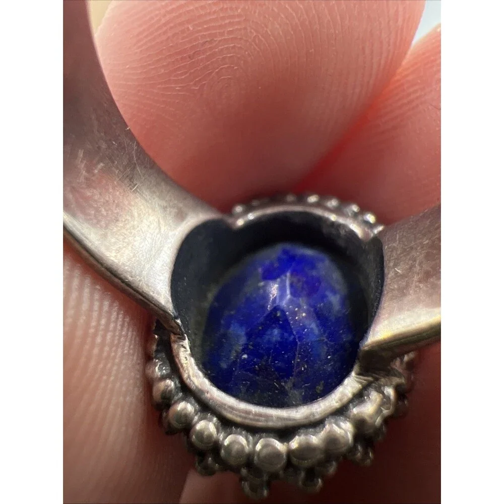 Stunning Blue Lapis Lazuli Caviar Cable 925 Silver & 14K Gold SZ 5.75 6.69 Gram
